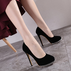 走秀神器模特高跟鞋细跟性感黑色防水台15cm恨天高超高跟凉鞋女单