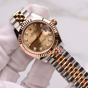 【有货h】rolex劳力士日志型28mm间金镶钻机械女表279173