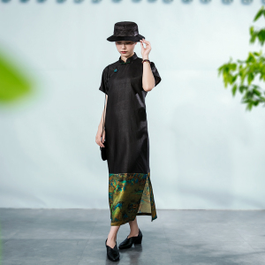 【既见君子】栖意原创女装桑蚕丝香云纱新中式盘扣立领长袍连衣裙