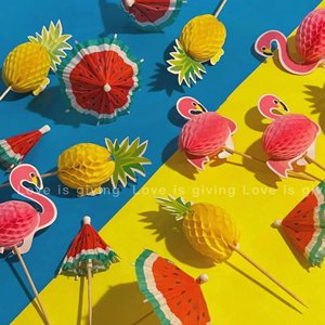 韩国ins loveisgiving西瓜火烈鸟菠萝椰树纸质小伞装饰蛋糕插件