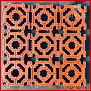 红色镂空花窗 四叶花窗 铜钱花格 中式茶楼餐饮隔断 闽南古韵花格