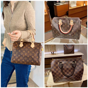 代购lv路易威登女包speedy25经典枕头包老花棋盘格手提单肩斜挎包