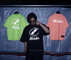 we11done 21ss反光logo荧光印花双面字母新款短袖t恤welldone男女