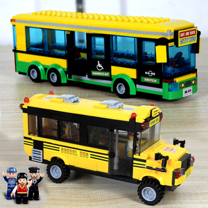 儿童积木乐高双层大巴士公交车汽车校车货车卡车男孩益智拼装玩具