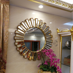 欧式装饰镜圆形玄关镜客厅背景墙面太阳镜子壁炉镜美式轻奢餐边镜