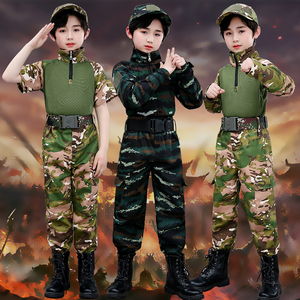 新款儿童迷彩服帅气套装男女童虎斑蛙服迷彩套装军训夏令营体能服