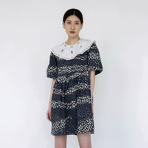 素笺2022年夏季新款女装法式刺绣花边娃娃领泡泡袖连衣裙2e2o410