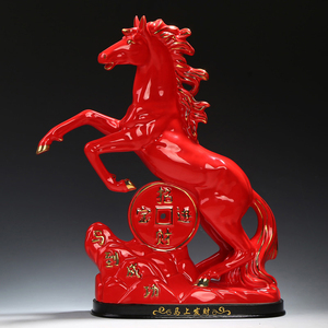 大号陶瓷马摆件12十二生肖红色马瓷器工艺品招财镇宅马摆设装饰品