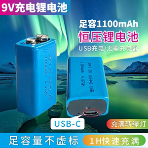 9V方块充电锂电池1100毫安万用表测试仪6F22话筒烟电吉他雾报警器