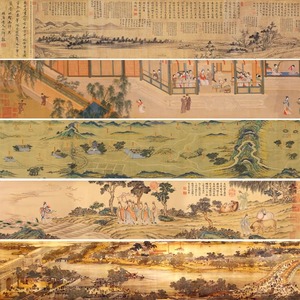 中式国画富春山居图沙发背景墙壁纸餐饮包厢壁画酒店大厅名宿墙布