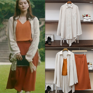 流金岁月刘诗诗蒋南孙同款衣服女长袖衬衫外套雪纺衫半身裙套装秋