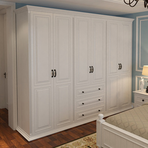 美式衣柜实木现代简约白色整体大衣橱储物柜卧室家具推拉门可定制
