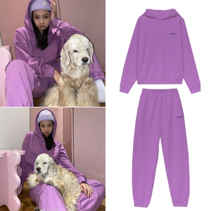 jennie金智妮同款紫色连帽宽松卫衣女秋冬休闲运动长裤卫衣套装