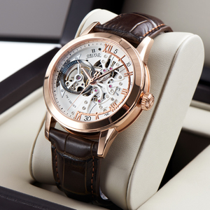 法国OBLVLO欧保罗十大品牌全自动机械表镂空手表复古手表男直径42