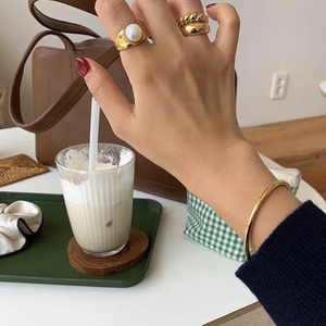 韩国代购设计师款珍珠CHIC食指925纯银戒指指环