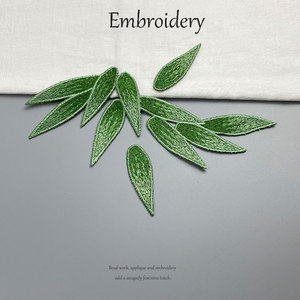 竹子竹叶布贴 民族风刺绣汉服旗袍装饰补丁贴 水溶款布贴无胶手缝