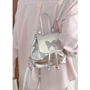韩国时尚双肩包包女2024新款潮夏季通勤银色水桶包高级感爆款背包