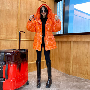 亮面收腰羽绒服欧洲站女装2021新款冬装欧货潮时尚中长款外套女冬