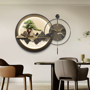 2024新款钟表挂钟客厅创意新中式风餐厅装饰画餐桌静音时钟表挂墙