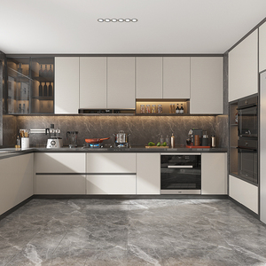 欧铂丽全屋定制厨房橱柜l型石英石台面简约现代地柜吊柜家用厨柜