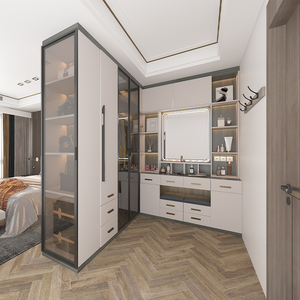 欧铂丽转角衣帽间步入式轻奢衣柜梳妆台一体组合整体卧室l型衣柜