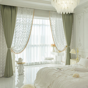 定制卧室窗帘全遮光法式轻奢简约现代客厅高级感绍兴柯桥美式绿色