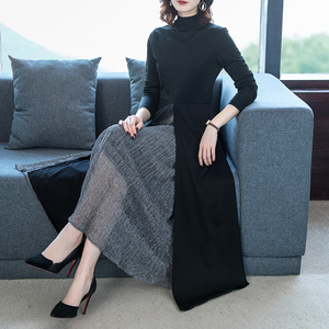 高端今年最流行的大码连衣裙秋季新款女装30一35岁胖太太过膝长裙