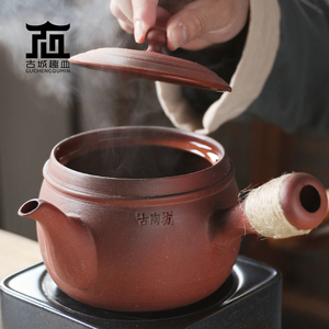 老岩泥煮茶养生烧水陶壶侧把大容量白普洱黑花茶壶办公室功夫茶具