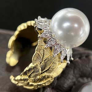 尚品 DIY配件 复古优雅珍珠戒指s925纯银设计开口大方分色电镀 女
