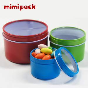 mimipack马口铁盒 高深开窗圆形滑盖两片铁罐 喜糖食品罐 24个装