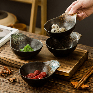 火锅调料碗日式陶瓷带手把碗商用餐厅汤粉碗蘸料小碗可爱超萌家用