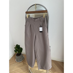 日单春夏新款女士半松紧腰阔腿裤长裤 日式休闲百搭大地色系板裤