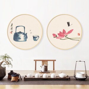 曲庭齐白石国画水墨小品装饰画新中式茶室背景墙禅意挂画餐厅圆形