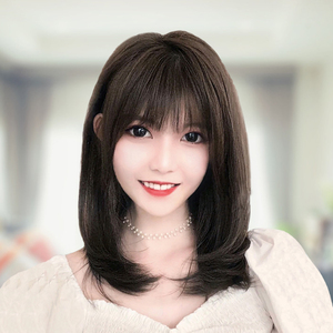 假发女式长直发真人发丝空气刘海锁骨发披肩发内扣中长发丝全头套