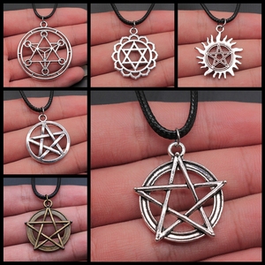 五角星 六芒星 大卫星 star of david 魔法阵 吊坠项链 黑色皮绳