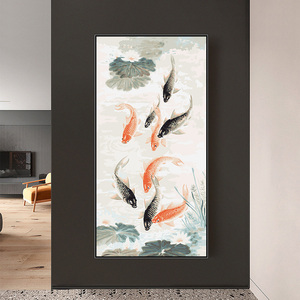 自油自画数字油画diy填色手绘油彩画玄关中国风填充装饰画 九鱼图