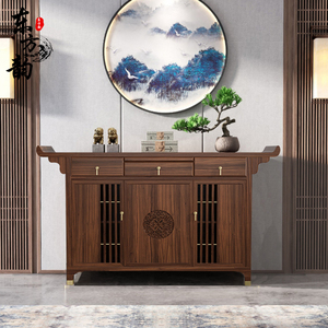 新中式实木玄关柜储物柜中堂供桌翘头柜门厅端景台案1.8米落地柜