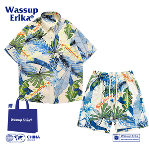 WASSUP ERIKA夏威夷风衬衫套装男夏季度假休闲短袖短裤海滩花衬衣