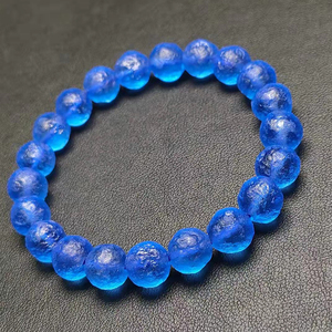 天然宝石蓝陨石手链民族风情侣蓝色玻璃手串女士原石磨砂麻面9mm