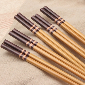 家用筷子厨房餐具天然印花招财猫卡通尖头防滑竹筷原生态竹木餐具