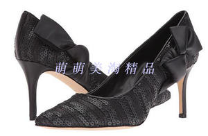 现 NINE WEST 玖熙 美国代购 蝴蝶结光片黑色尖头高跟鞋 约7CM