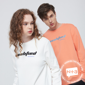 n a纳迪亚长袖21冬季新款lq情侣宽松时尚字母撞色绣花圆领长袖t