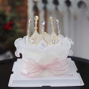 新品白纱皇冠蛋糕围边女神生日浪漫仙女蝴蝶结网纱丝带花束装饰
