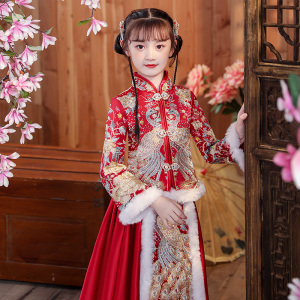 柏莎蕾旗舰店天猫女童冬季唐装小女孩汉服中国风女宝拜年服儿童秀禾