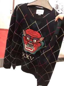 国内现货xxxl码gucci古驰男羊毛毛衣格纹拼色0710长袖针织衫