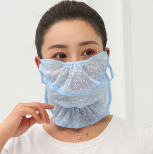 夏天冰丝防晒小面纱女遮脸挂耳式口罩带围脖护颈脖子面罩丝巾舒适