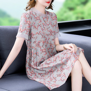 杭州高端真丝连衣裙女中年妈妈夏装正宗小个子桑蚕丝裙子奢华大牌
