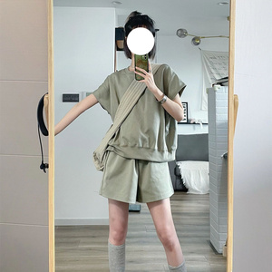 韩版小个子休闲运动套装女夏季2024新款短袖短裤休闲百搭两件套