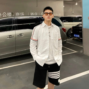 tb thom2021新款早秋衬衣tb经典肩袖彩条男女牛津府绸衬衫