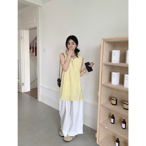 法式黄色无袖背心衬衫女装夏季娃娃衫衬衣设计感小众宽松韩系上衣